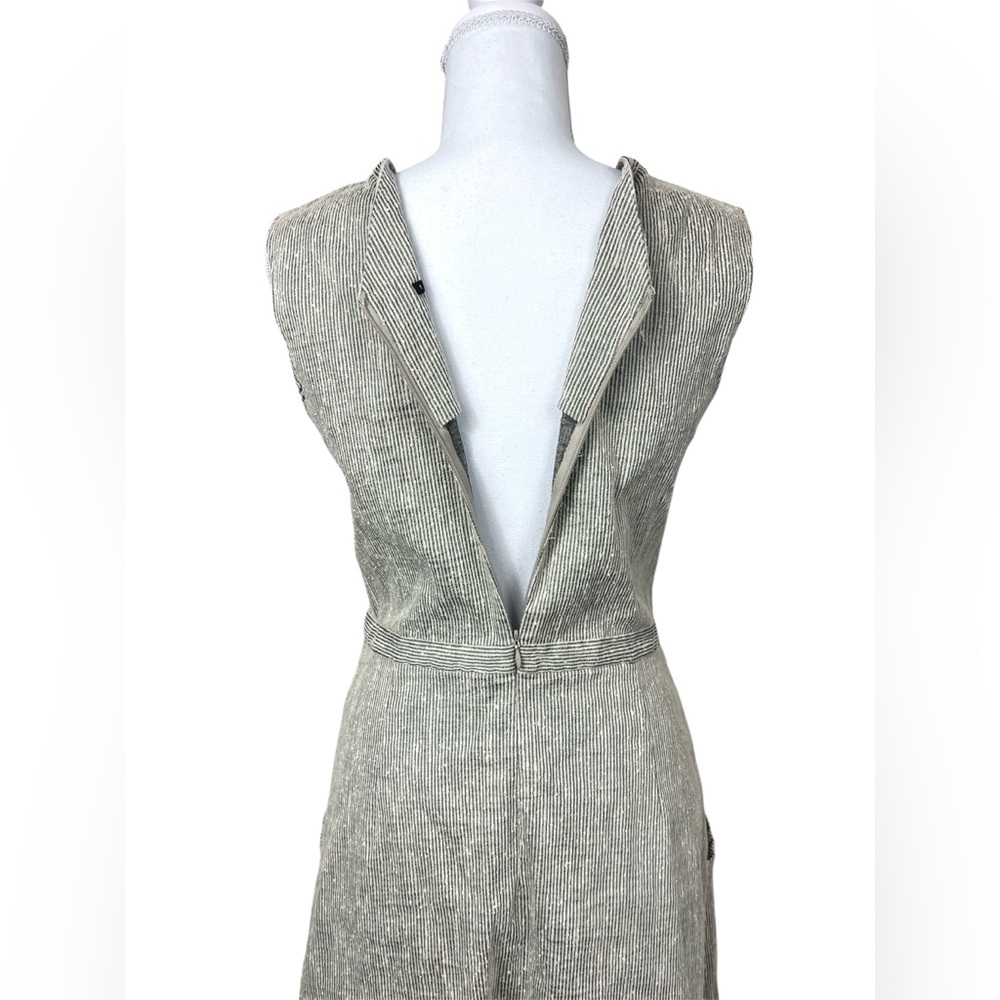 Theory Textured Linen Silk V Neck Fit and Flare Mini Dress Stripe Cream sz 6 - Picture 7 of 9